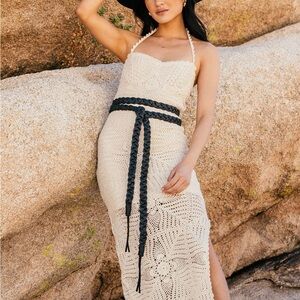 Hand Braided Black Leather Wrap Belt by Vintage Boho Bags